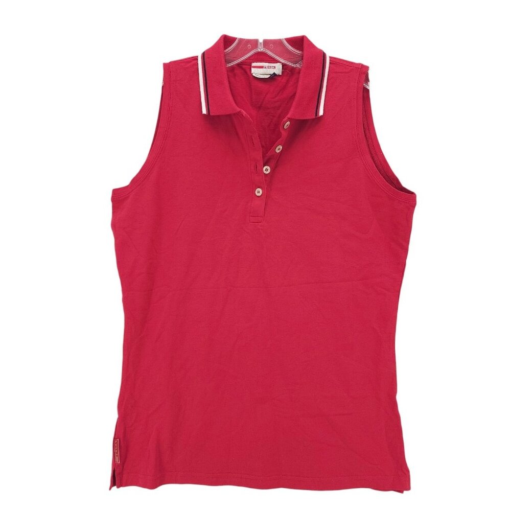 Prada Red Sleeveless Polo Shirt Cotton Stretch Women's Size XXL